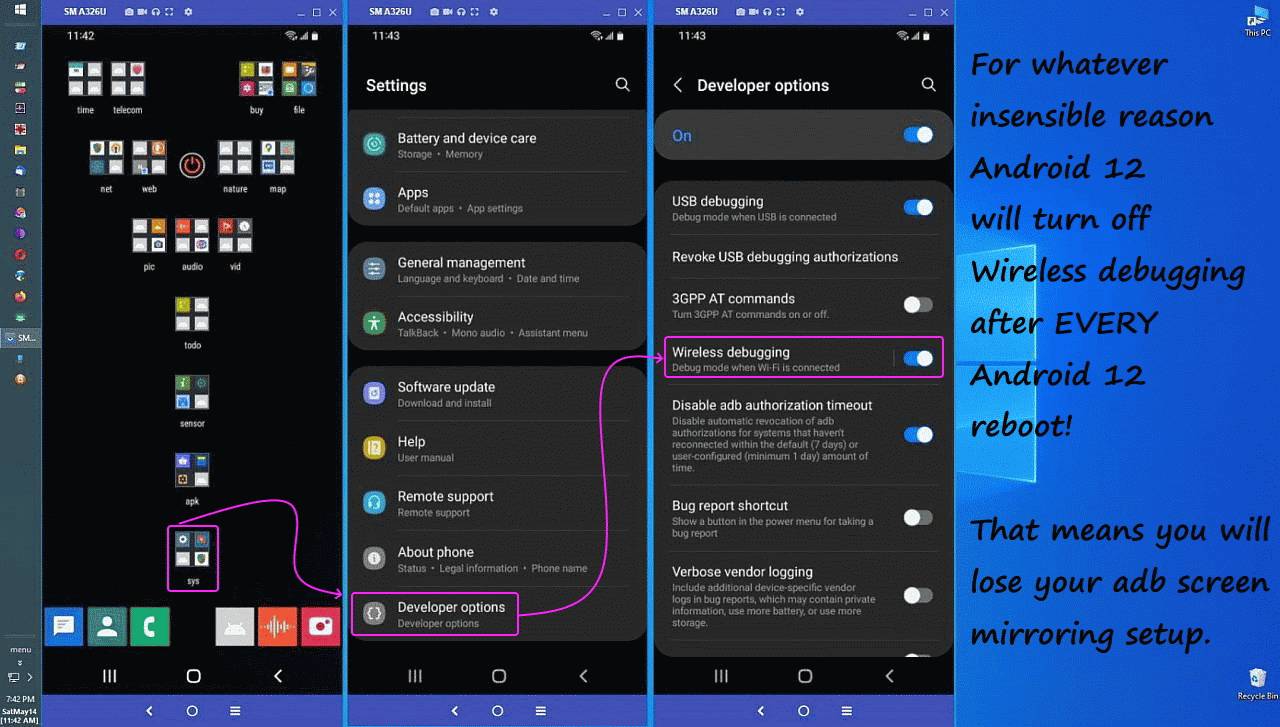 PSA Android 11+ mirroring over Wi-Fi "wireless debugging" developer option